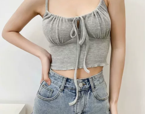 棉洋 小众百搭绑带华夫格吊带外穿夏法式纯欲...