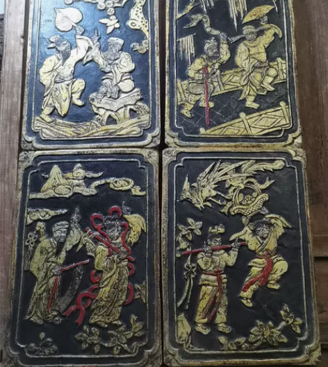 老木雕花板八仙一套，民宿茶馆装饰香樟木 感...