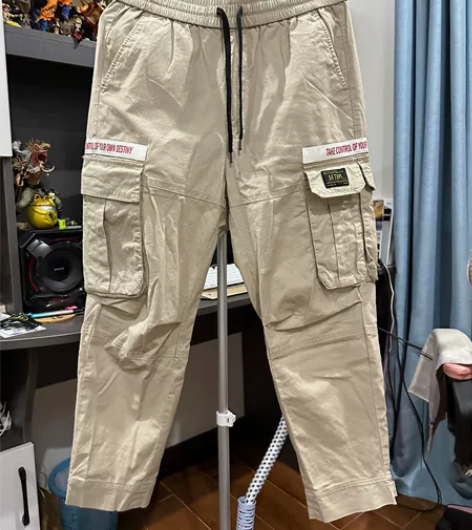 以纯卡其色抽绳工装裤，98新，已洗一次穿一...