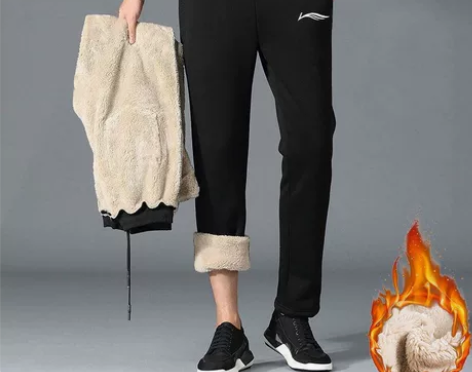 加绒加厚直筒黑色裤子男宽松休闲裤秋冬季羊羔...