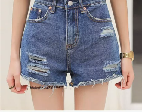 复古流苏破洞牛仔裤韩版显瘦宽松高腰牛仔短裤...