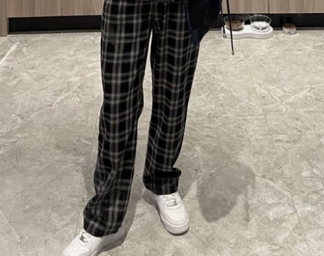 格子裤女直筒裤宽松显瘦春秋复古垂感格纹高腰...