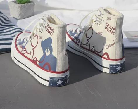 日系小熊高帮帆布鞋女学生百搭2022春秋新...