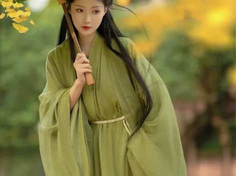 绿色汉服女魏晋直裾古装超仙气古风飘逸夏季中...