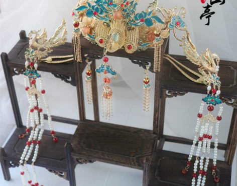 汉服古风明制汉服结婚头饰整套凤冠华丽长流苏...