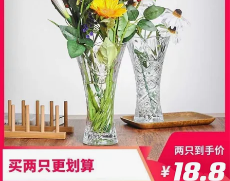 【2个18.8元】玻璃花瓶透明水养富贵竹百...
