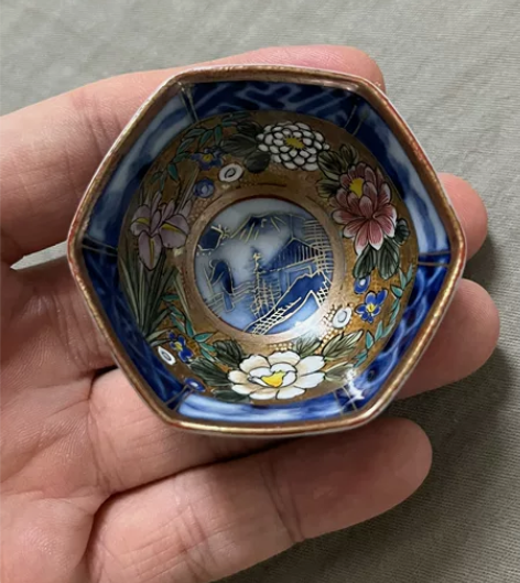 日本回流，九谷烧小杯子，精品细工杯子，内绘...