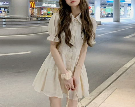 法式甜美Polo衬衫连衣裙女夏季2021新...