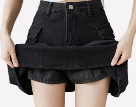 牛仔短裙女夏季高腰包臀显瘦a字裙小个子百褶...