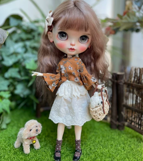 blythe小布娃衣日系文艺风衬衫蕾丝半身...