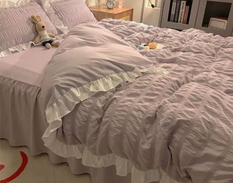 四件套啦～泡泡纱韩版公主风床裙四件套水洗泡...