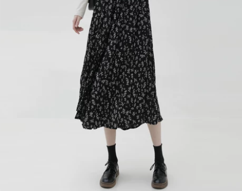 金大班文艺风垂坠感碎花高腰中长款半身裙子女...