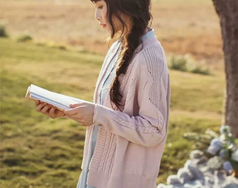 茵曼文艺风开衫 穿一洗一,实物图偏暗,藕粉...
