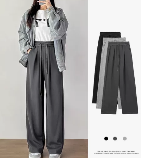 灰色运动裤女秋冬季加绒高腰显瘦垂感休闲裤小...