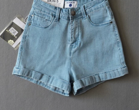 春秋欧美包臀热裤高腰牛仔短裤女 宽松弹力显...