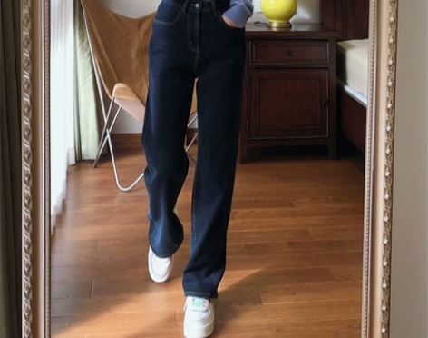 日资公司2米大长腿加绒牛仔裤女宽松阔腿高腰...