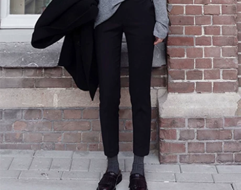 毛呢西装裤女秋冬九分裤小直筒休闲裤修身遮胯...