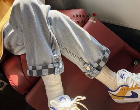 秋季直筒宽松牛仔裤女春秋裤子大码胖mm高腰...