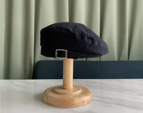 贝雷帽女春秋黑色ins潮薄款圆脸画家夏20...