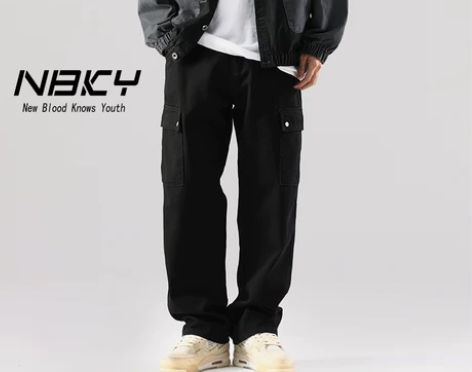 NBKY复古阔腿工装裤子男vibe潮流高街...