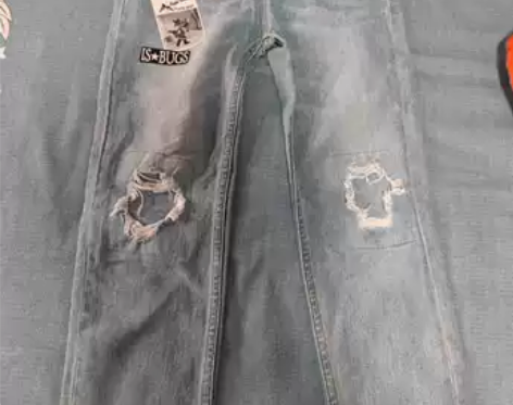 gxg.kids 男童浅蓝色破洞直筒松紧腰...