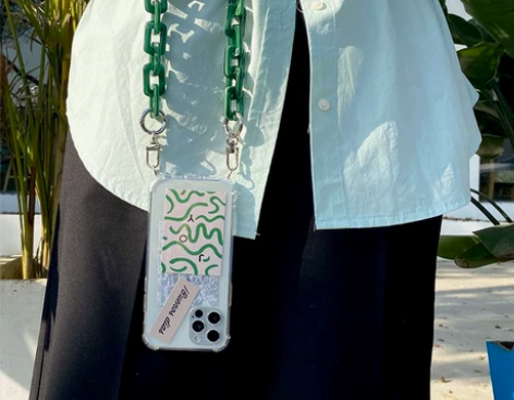 多加点葱 手机挂件挂绳玳瑁色亚克力镀银链条...