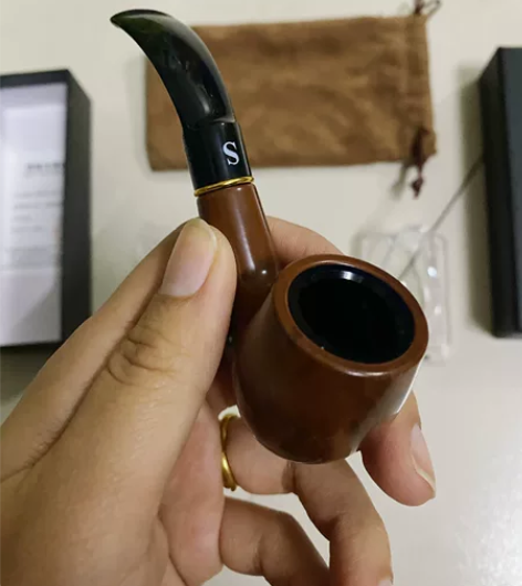 包邮实木弯式烟斗男士便携小号传统老式传统石...