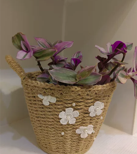 带耳水桶花盆（插花，盆栽都可） 店内麻绳工...