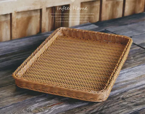 水果篮子客厅藤编托盘长方形家用收纳篮子藤编...