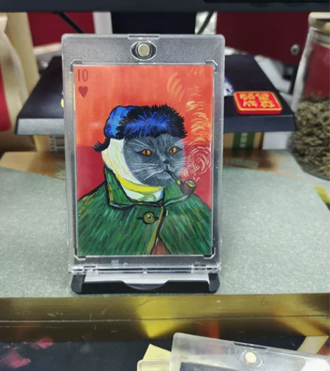 名画手绘卡，抽烟斗的的猫咪[旺柴] 半展半...