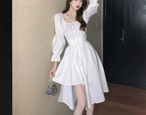 春秋新款女白色连衣裙高级感赫本风设计感小众...