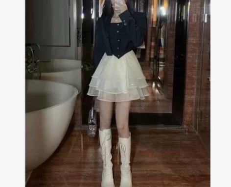 网纱公主蓬蓬裙女春装2022新款收腰显瘦蝴...