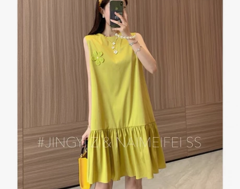 张景亦连衣裙女2021夏季新气质圆领小个子...