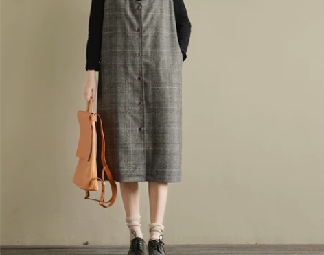 天然出品 暮冬 宽松毛呢格子v领百搭休闲韩...