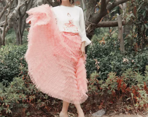 樱花粉重工千层网纱半身裙女春夏甜美蛋糕裙长...
