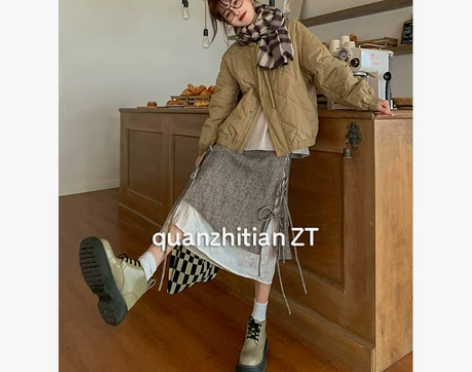 复古棕色2022新款秋冬装高腰肌理感三步踩...