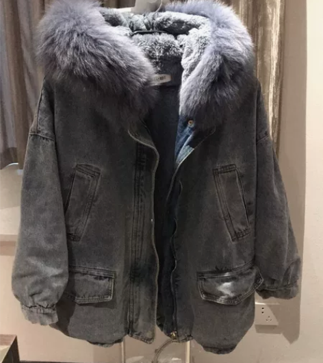 牛仔加毛外套 我是深秋和冬天穿的 保暖效果...