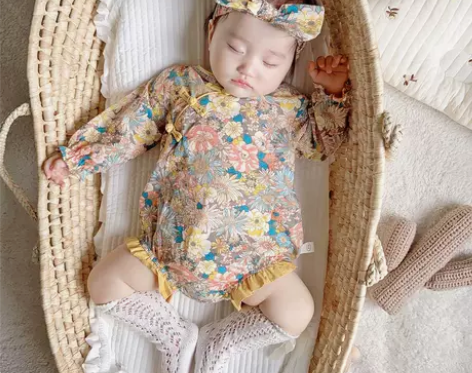 婴儿汉服旗袍连体衣春秋套装女宝民族风碎花薄...