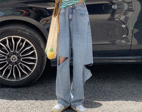 布琳家chic港风破洞牛仔裤女2021夏新...