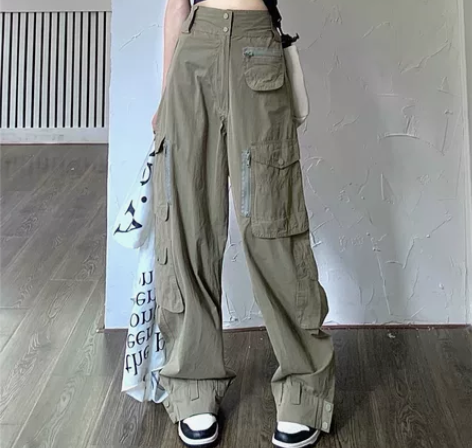 休闲裤女辣妹高腰工装裤宽松阔腿长裤裤子夏季...