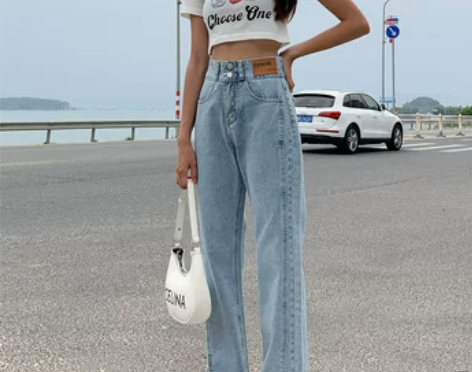 小米熊高腰开叉牛仔裤女2022年夏季新款阔...