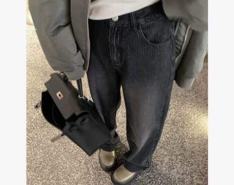 阔腿裤牛仔裤 牛仔裤长裤JHXC 高腰烟灰...