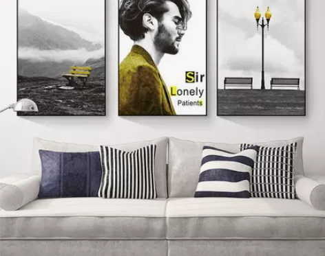 北欧客厅装饰画现代无框画沙发背景墙画简约三...