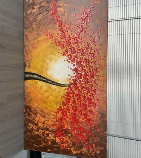 纯手工油画客厅装饰画横版手绘抽象壁画卧室床...