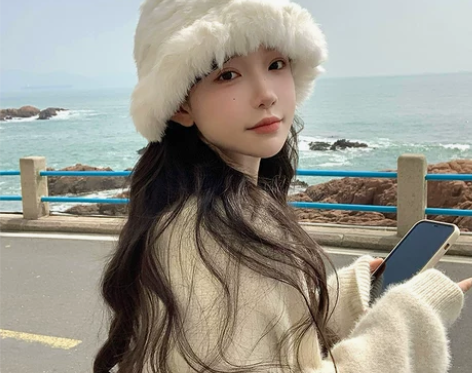 兔毛帽子女秋冬季毛毛白色大头围毛茸茸毛绒帽...