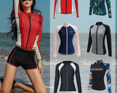 韩国潜水服女分体拉链水母服防晒长袖泳衣浮潜...