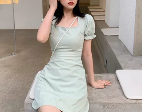 Lienni夏季极简风收腰显瘦A字裙法式连...