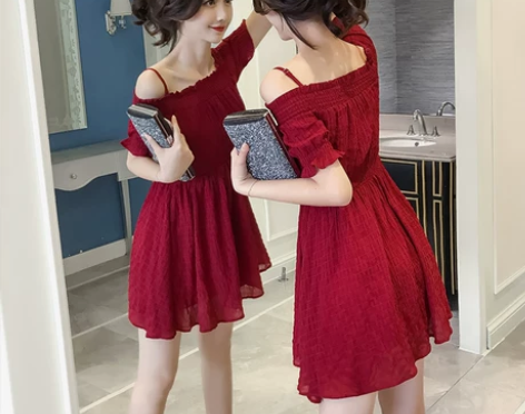 吊带连衣裙女夏2017新款韩版女装性感一字...