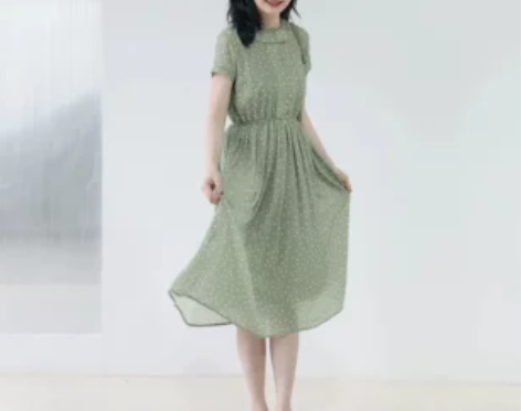 特惠清仓 | 乖巧复古感 绿色波点圆领连衣...