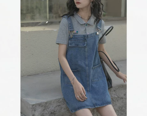盐系牛仔背带裙女小个子减龄2022宽松显瘦...
